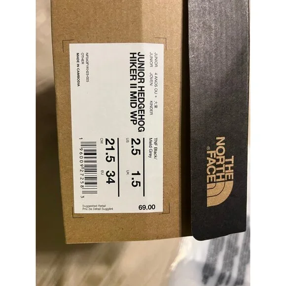 North Face Jr Hiking Boots Kids Size 2.5 Hedgehog Hiker II Mid Ankle NIB